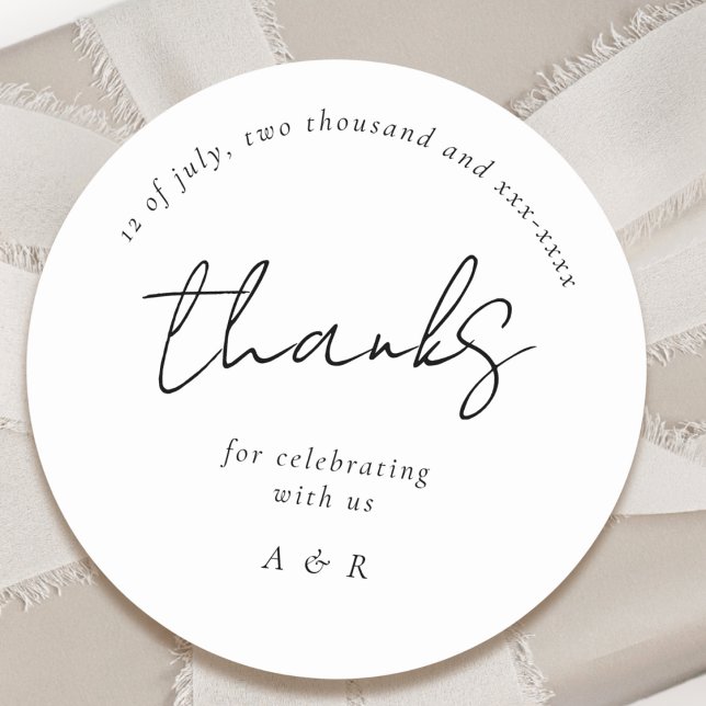 Sticker Rond Mariage de noms personnalisés en noir blanc classi (Créateur téléchargé)