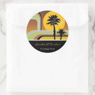Sticker Rond Mariage de palmiers tropicaux couchés de soleil