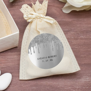 Sticker Rond Mariage de Parties scintillant argent