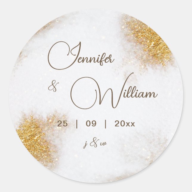 Sticker Rond Mariage de Parties scintillant d'or Abstraite Wate (Devant)