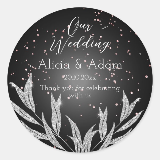 Sticker Rond Mariage de Parties scintillant en or noir, argent  (Devant)