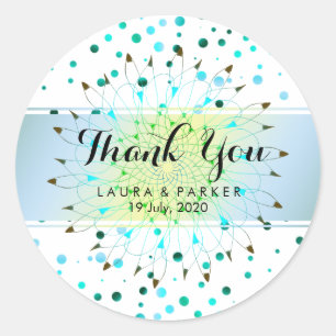 Sticker Rond Mariage de Parties scintillant Floral bleu Confett