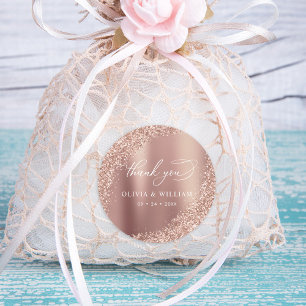 Sticker Rond Mariage de Parties scintillant or Rose Merci