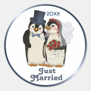 Sticker Rond Mariage de pingouin