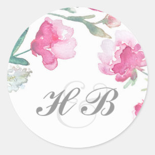 Sticker Rond Mariage de pivoine d'aquarelle florale