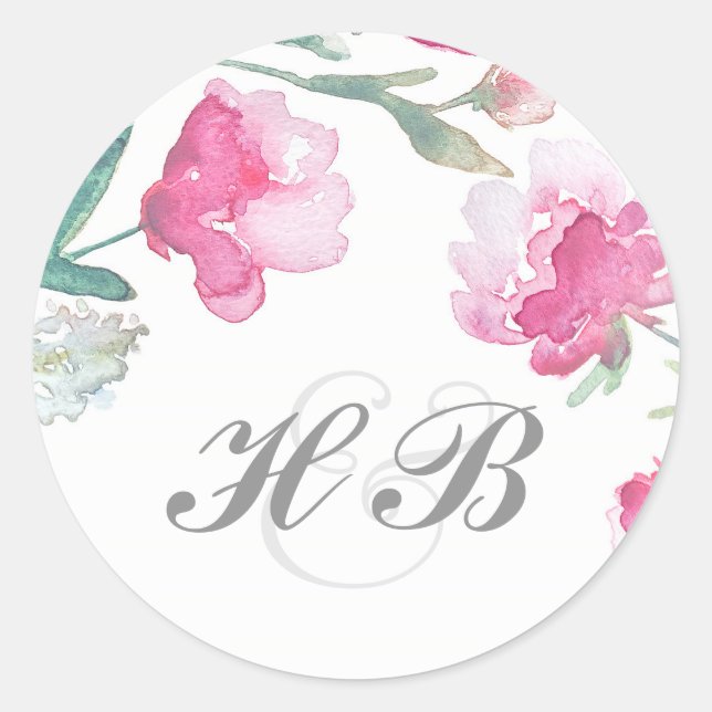 Sticker Rond Mariage de pivoine d'aquarelle florale (Devant)