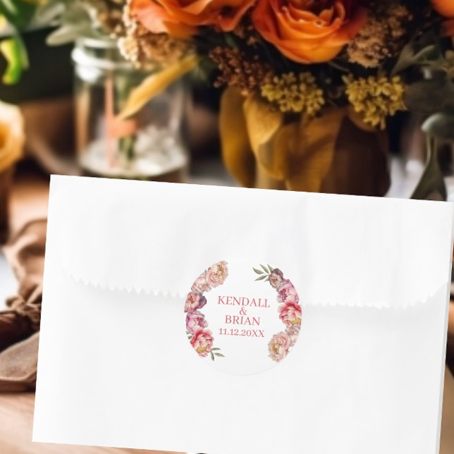 Sticker Rond Mariage de pivoine rose et violet (Créateur téléchargé)