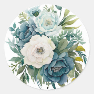 Sticker Rond Mariage de pivoines botaniques turquoises