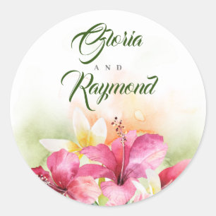 Sticker Rond Mariage de plage aux fleurs tropicales