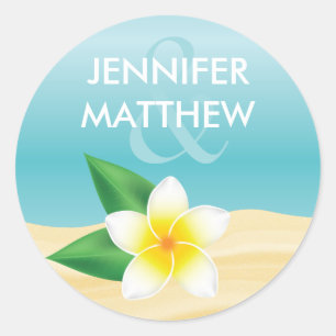 Sticker Rond Mariage de plage aux fleurs tropicales de frangipa