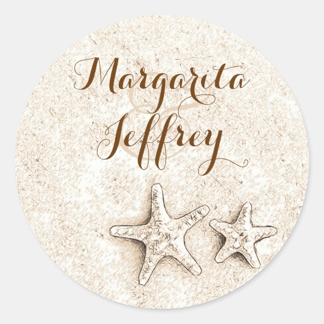 Sticker Rond Mariage de plage de dessin de poisson Starfish (Devant)