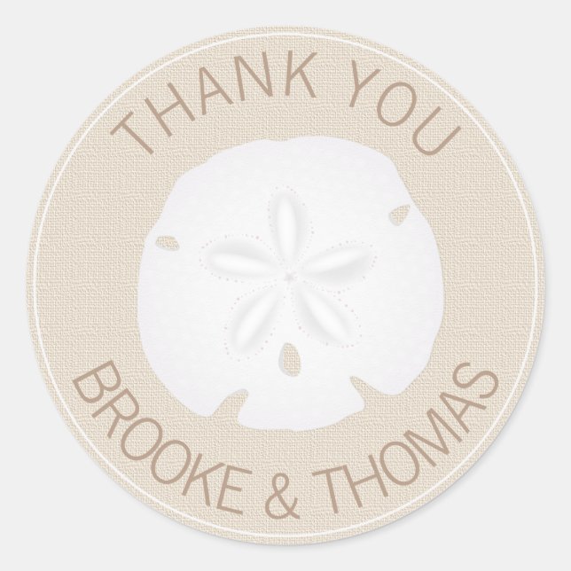 Sticker Rond Mariage de plage Dollar de sable Coquillages (Devant)