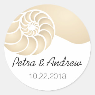 Sticker Rond Mariage de plage en coquille de Nautilus beige