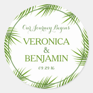 Sticker Rond Mariage de plage Feuille de palme tropical