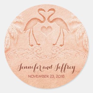 Sticker Rond mariage de plage flamingo