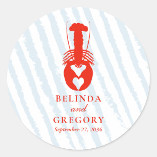 Sticker Rond Mariage de plage nautique Cœur de homard Rayures b