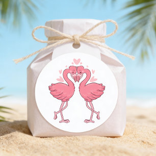 Sticker Rond Mariage de plage tropical Hawaïen au flamant rose