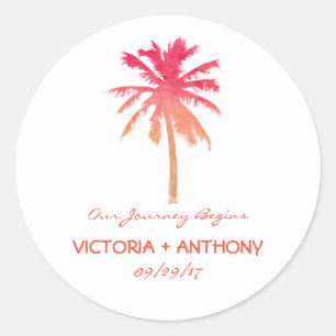 Sticker Rond Mariage de plage Tropical Sunset Palm Tree Beach