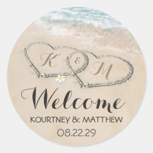 Sticker Rond Mariage de plage tropical vintage Bienvenue sur le