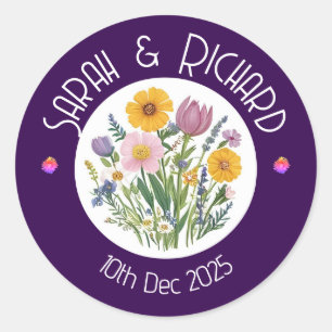 Sticker Rond Mariage de printemps aux fleurs sauvages rustiques