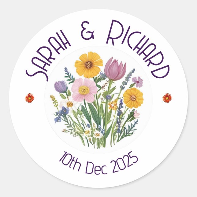 Sticker Rond Mariage de printemps Fleur sauvage rustique, Jardi (Devant)