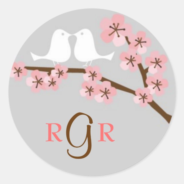 Sticker Rond Mariage de printemps rose et gris pour la fleur de (Devant)