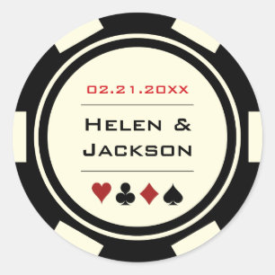 Sticker Rond Mariage de puces de poker noir et blanc