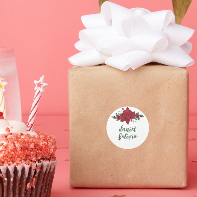 Sticker Rond Mariage de Red Roses Boho (Fête)