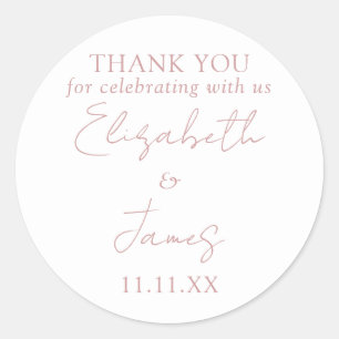 Sticker Rond Mariage de Rose rose épais Dusty Merci