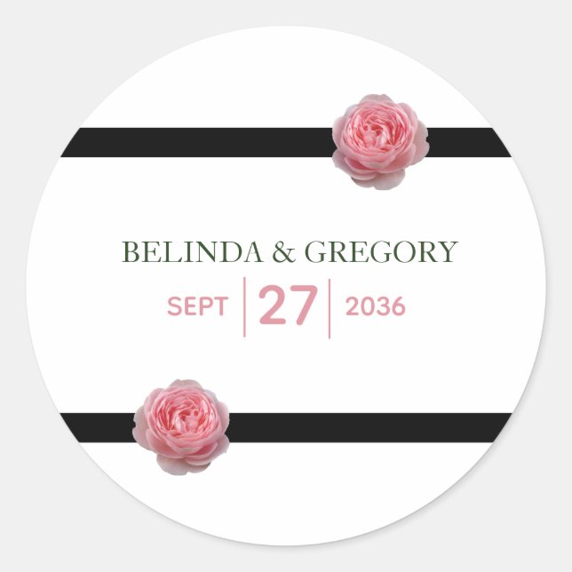 Sticker Rond Mariage de ruban noir rose (Devant)