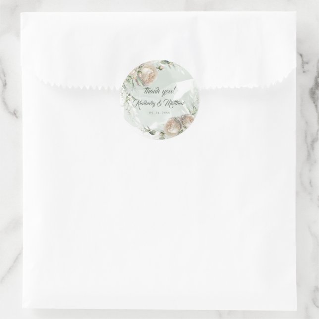 Sticker Rond Mariage de Sauge de Verdure Rose Blanche (Sac)