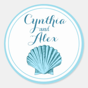 Sticker Rond Mariage de Scallop Seashell Beach   bleu menthe