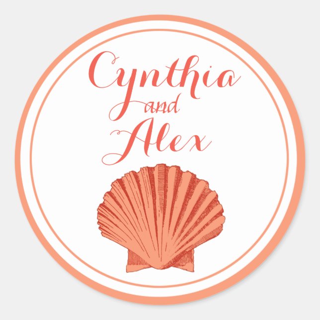 Sticker Rond Mariage de Scallop Seashell Beach | pêche (Devant)