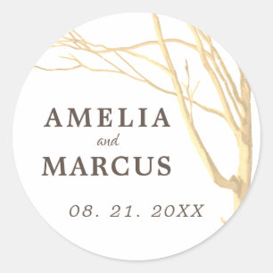Sticker Rond Mariage de script blanc rustique de l'arbre d'hive