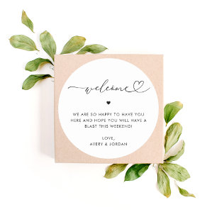 Sticker Rond Mariage De Script Coeur Bienvenue Hôtel Boîte De S