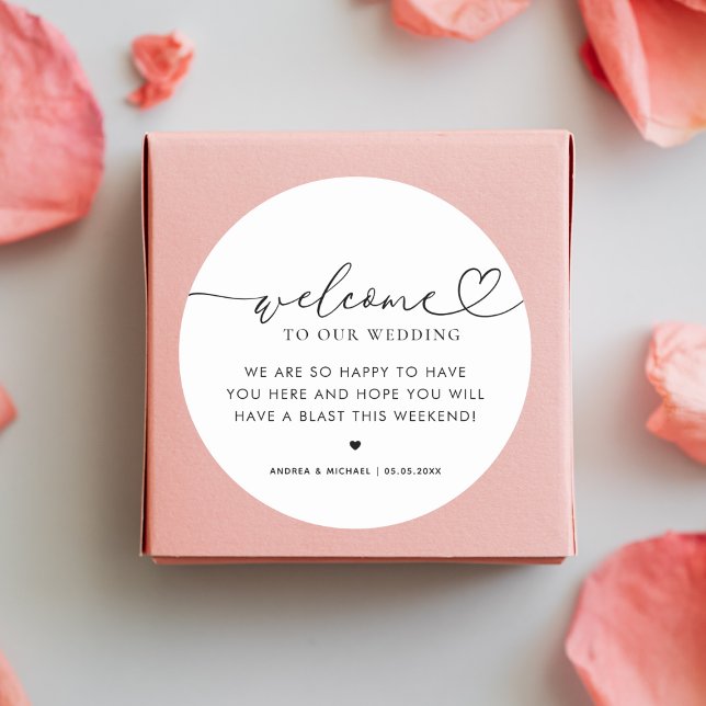 Sticker Rond Mariage de script de coeur moderne Bienvenue Hotel (Créateur téléchargé)