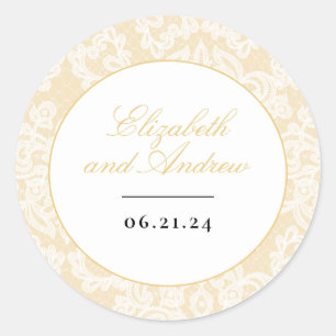 Sticker Rond Mariage de script élégant en dentelle noire et or