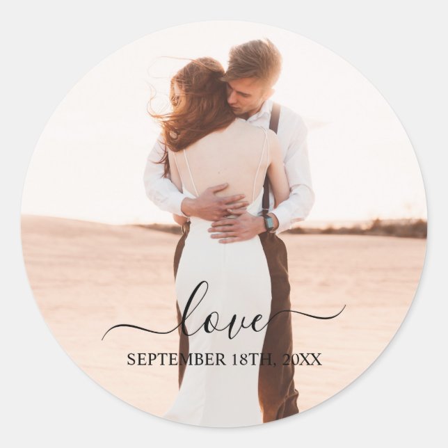 Sticker Rond Mariage de script mariage de la mémoire photo Love (Devant)