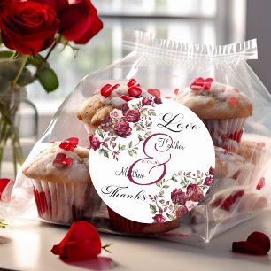 Sticker Rond Mariage de script moderne floral de Bourgogne