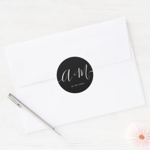 Sticker Rond Mariage de script Monogramme noir minimum