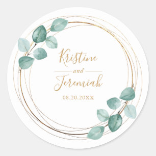 Sticker Rond Mariage de script or Eucalyptus moderne