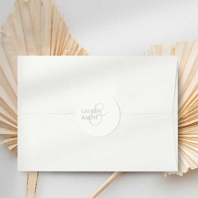 Sticker Rond Mariage de script Sage Green et ivoire (Créateur téléchargé)