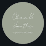 Sticker Rond Mariage de script vert de taille minimale simple<br><div class="desc">Sticker Mariage classique ronde minimaliste Sage vert Script</div>