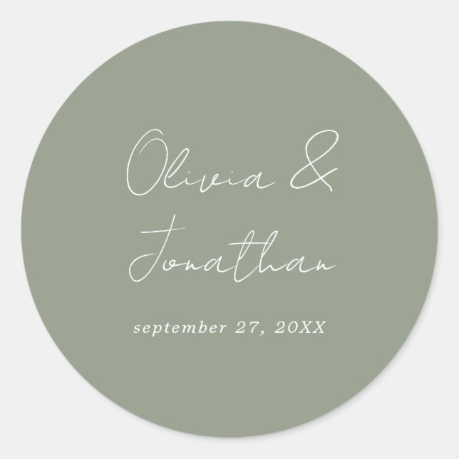 Sticker Rond Mariage de script vert de taille minimale simple (Devant)