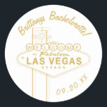 Sticker Rond Mariage de signes Gold Las Vegas Welcome Bachelore<br><div class="desc">Customisez la couleur et les polices ainsi que la couleur du graphique et des lettres "bienvenue". Illustration du vecteur par Becky Nimoy</div>