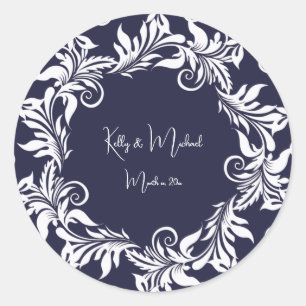 Sticker Rond Mariage de style élégant marine et blanc