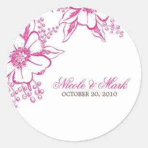 Sticker Rond Mariage de style Pink Letterpress