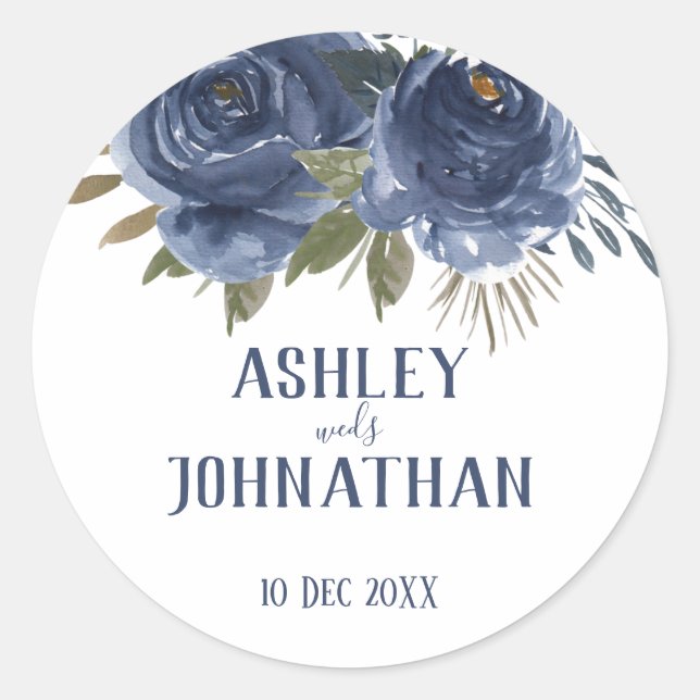 Sticker Rond Mariage de style Rose bleu (Devant)