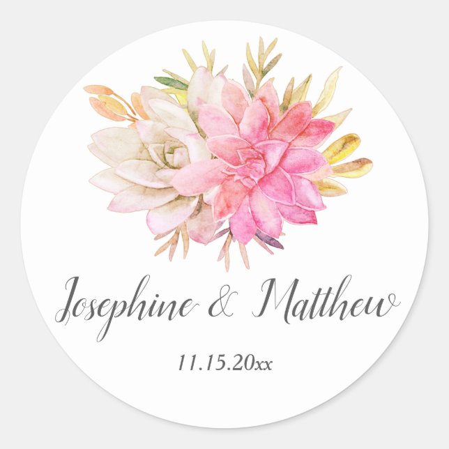 Sticker Rond Mariage de succulents du désert rustique (Devant)