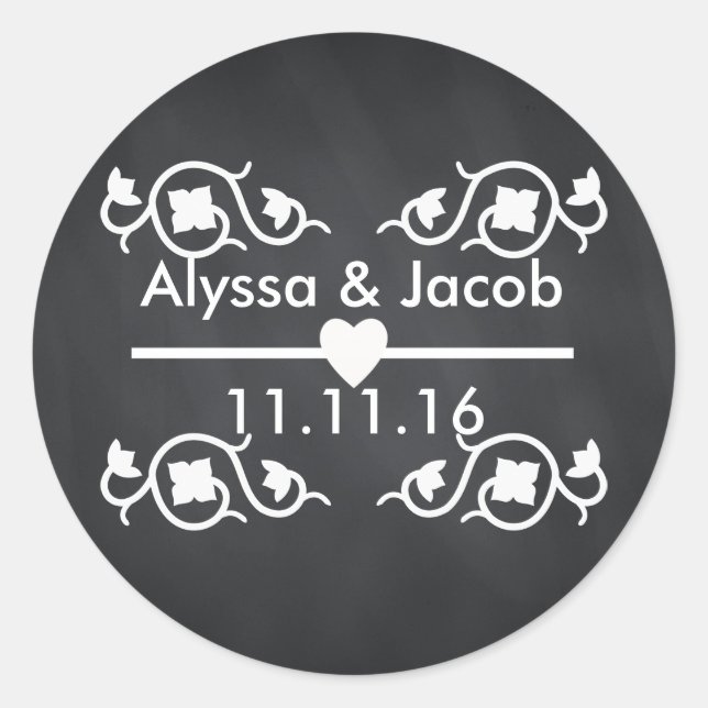 Sticker Rond Mariage de tableau noir moderne (Devant)